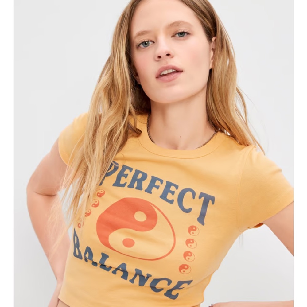 AE Cropped Hey Baby Tee Perfect Balance Yin Yang Orange Yellow Blue Large